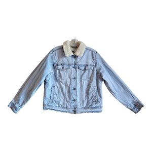 UNIVERSAL THREAD Women's L Jean Jacket Sherpa Lined Light Blue Metal Buttons 42